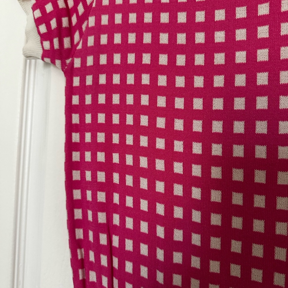 Unique Vintage Fuchsia and White Checkered Midi Dress - Picture 3 of 7